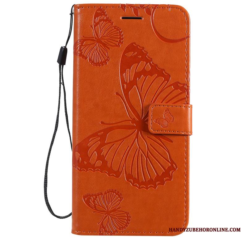 Samsung Galaxy A51 Telefon Etui Folio Sommerfugl Blomster Skærmbeskyttelse Silikone Orange Lædertaske