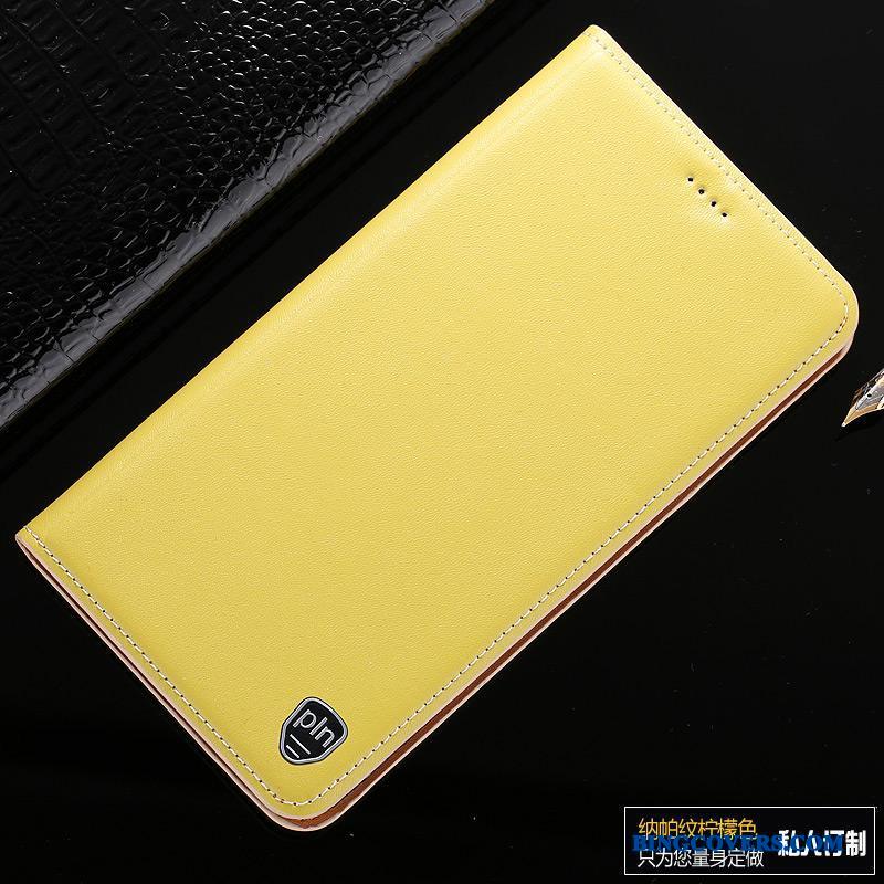 Samsung Galaxy A7 2015 Folio Mobiltelefon Ægte Læder Lædertaske Gul Telefon Etui Stjerne