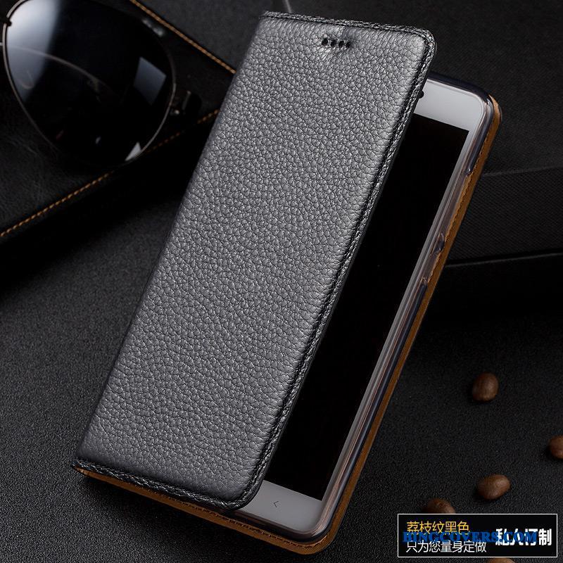 Samsung Galaxy A7 2015 Telefon Etui Sort Litchi Mobiltelefon Ægte Læder Lædertaske Beskyttelse