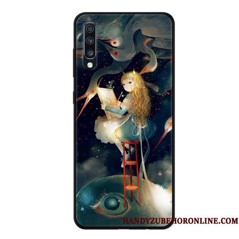 Samsung Galaxy A70 Etui Cartoon Blå Nubuck Anti-fald Mobiltelefon Af Personlighed Cover