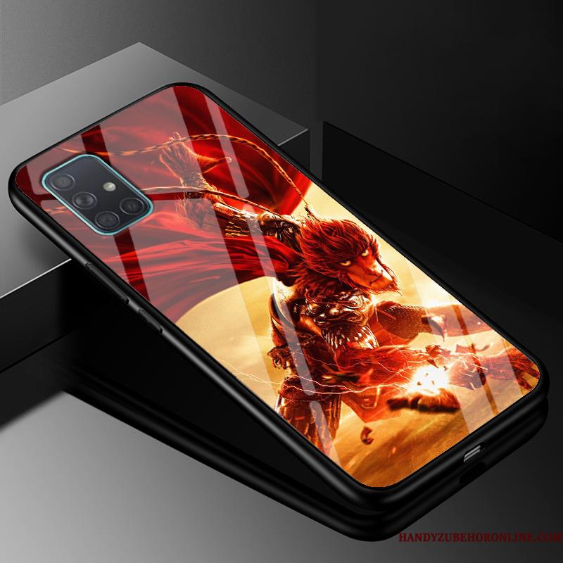 Samsung Galaxy A71 Af Personlighed Glas Hård Telefon Etui Trendy Anti-fald Rød