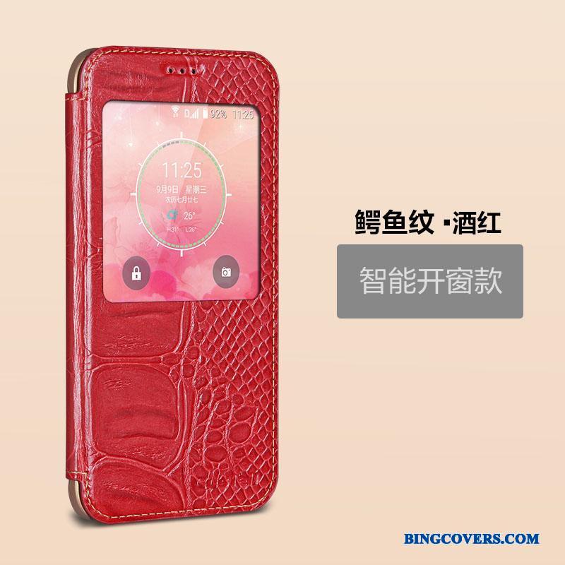 Samsung Galaxy A8 Etui Rød Cover Ægte Læder Folio Mobiltelefon Beskyttelse Stjerne