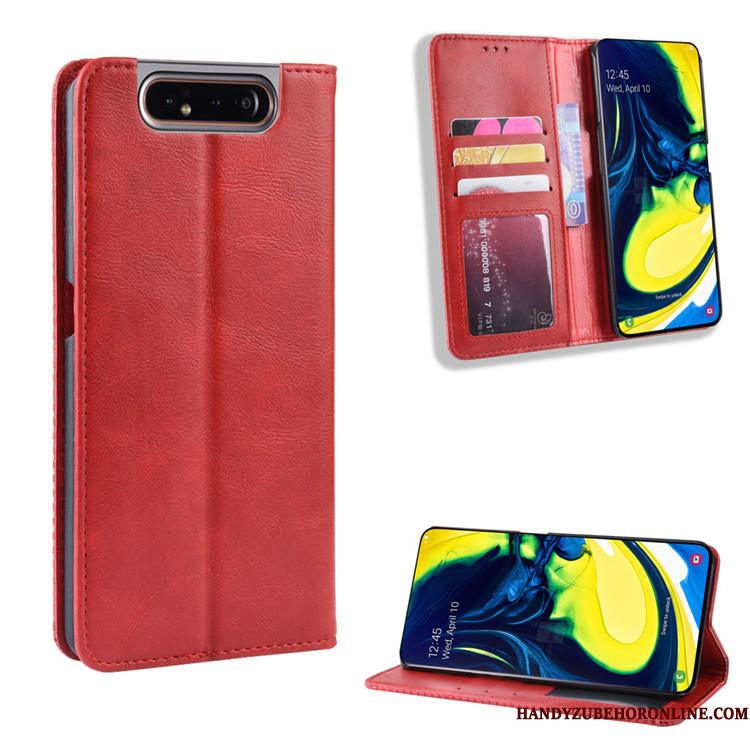 Samsung Galaxy A80 Etui Tegnebog Beskyttelse Magnetisk Spænde Cover Rød Stjerne Folio