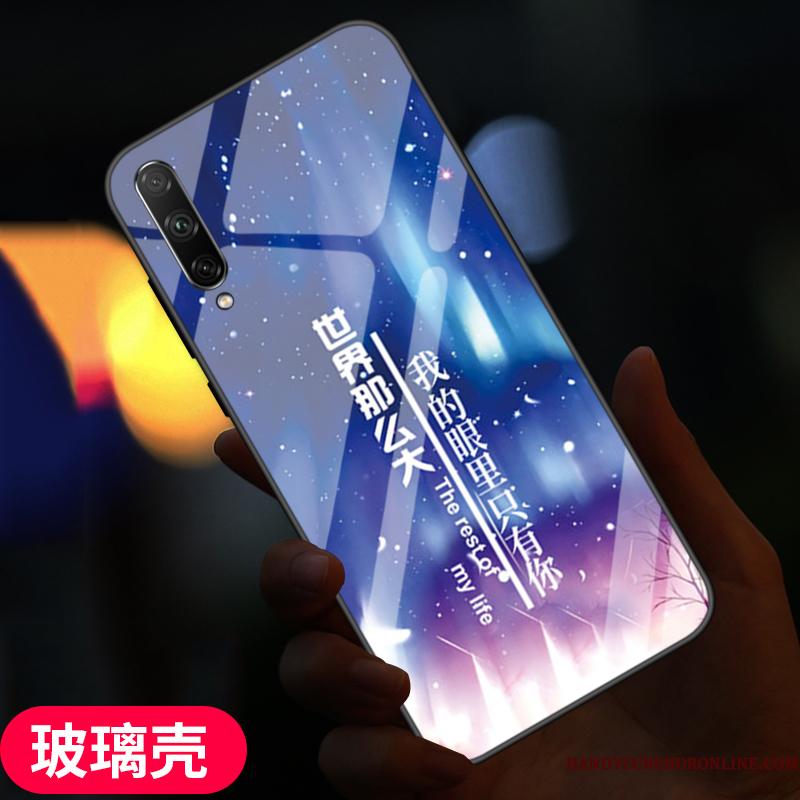 Samsung Galaxy A90 5g Telefon Etui Cover Blå Hærdet Glas Trend Silikone Stjerne