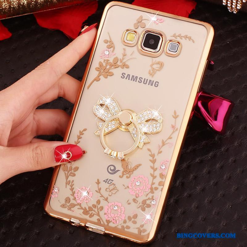 Samsung Galaxy J3 2015 Etui Beskyttelse Guld Ring Cover Support Blød Strass