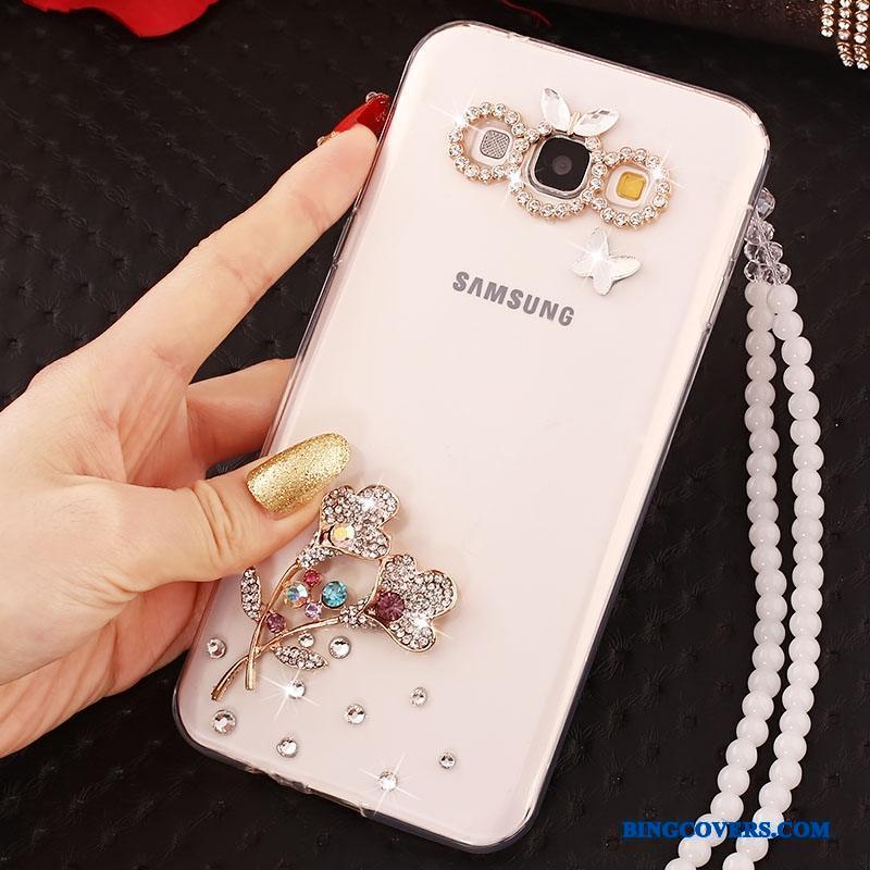 Samsung Galaxy J5 2015 Hængende Ornamenter Telefon Etui Strass Blomster Stjerne Cover Guld