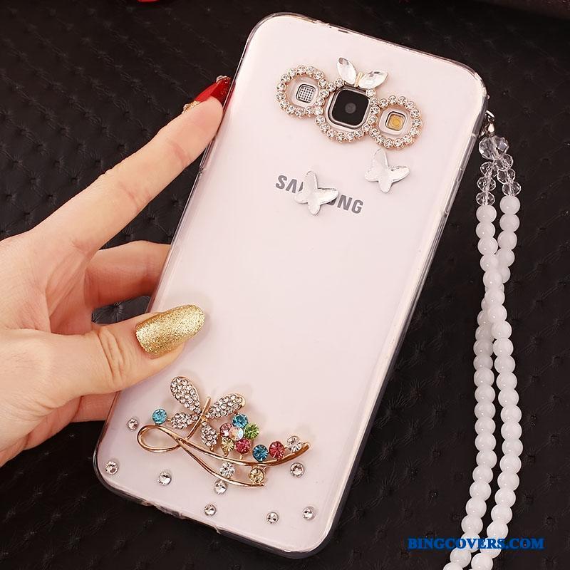 Samsung Galaxy J5 2015 Hængende Ornamenter Telefon Etui Strass Blomster Stjerne Cover Guld