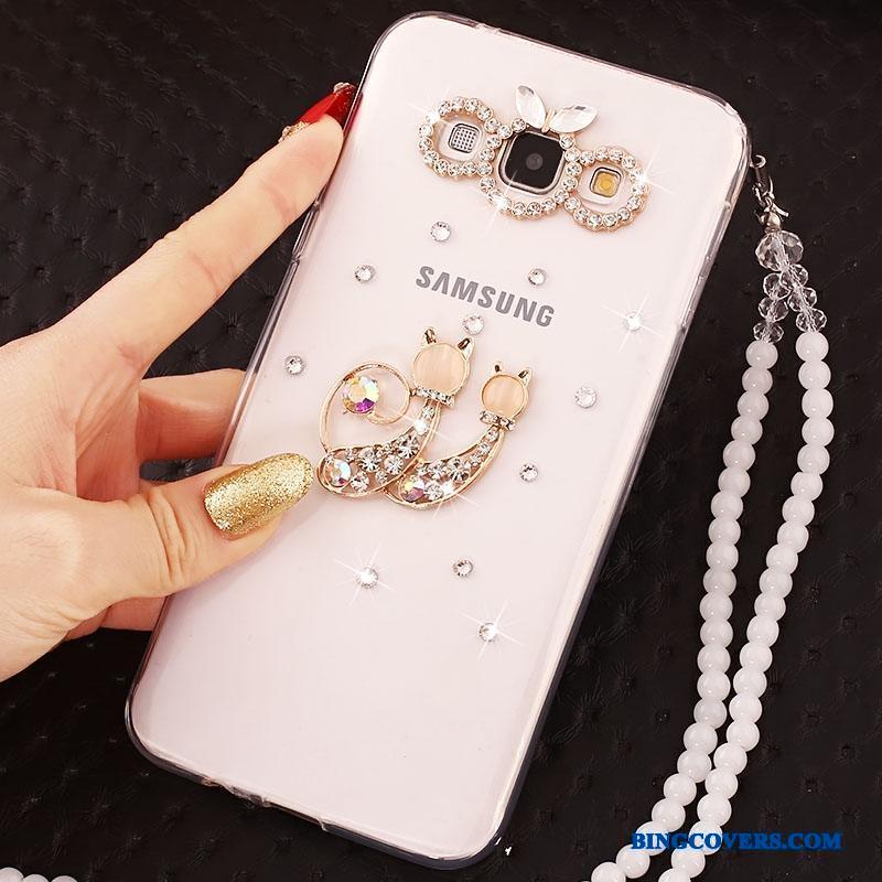 Samsung Galaxy J7 2015 Etui Stjerne Sommerfugle Strass Beskyttelse Blød Cover