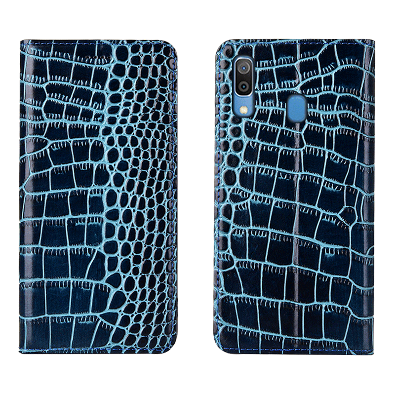 Samsung Galaxy M20 Alt Inklusive Cover Krokodille Ægte Læder Beskyttelse Telefon Etui Mønster