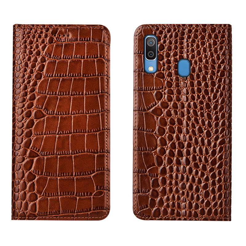 Samsung Galaxy M20 Alt Inklusive Cover Krokodille Ægte Læder Beskyttelse Telefon Etui Mønster