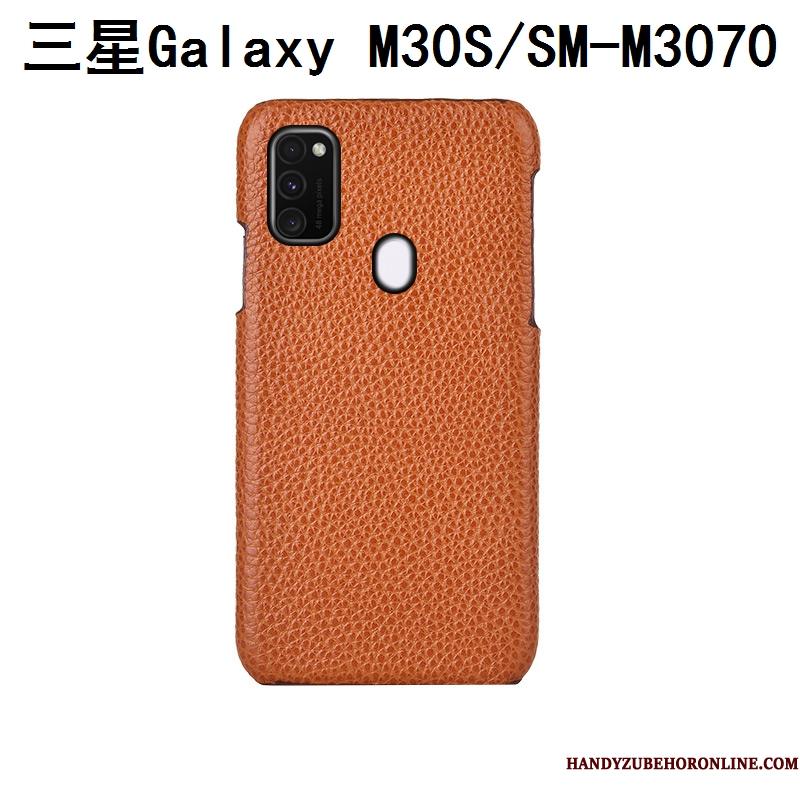 Samsung Galaxy M30s Mobiltelefon Telefon Etui Bagdæksel Stjerne Anti-fald Ægte Læder Blå