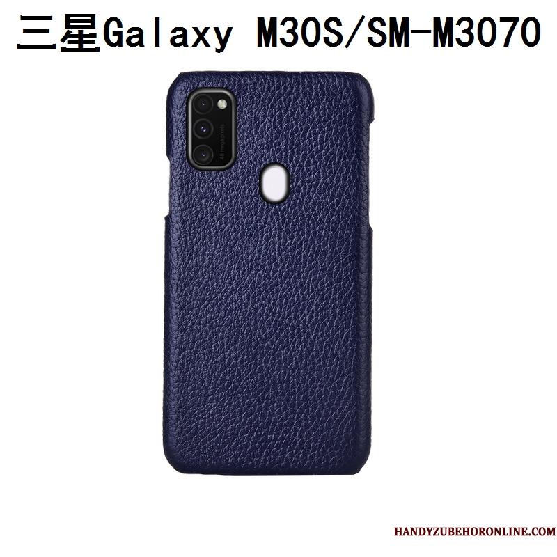 Samsung Galaxy M30s Mobiltelefon Telefon Etui Bagdæksel Stjerne Anti-fald Ægte Læder Blå