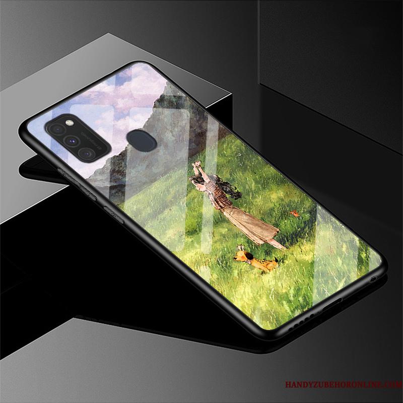 Samsung Galaxy M30s Telefon Etui Smuk Cartoon Cover Grøn Simple Beskyttelse