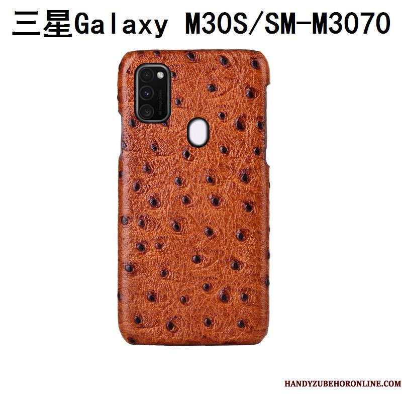 Samsung Galaxy M30s Ægte Læder Beskyttelse Mobiltelefon Sort Luksus Etui Mønster