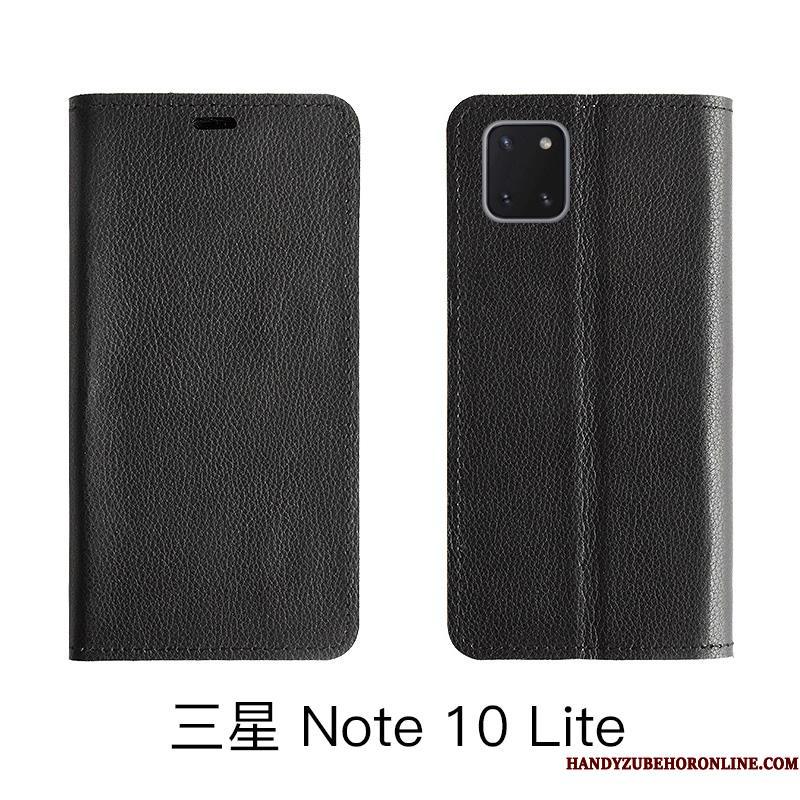 Samsung Galaxy Note 10 Lite Folio Ægte Læder Stjerne Lædertaske Litchi Telefon Etui Cow
