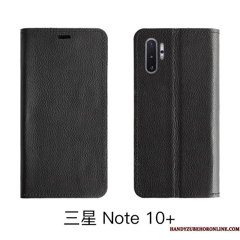 Samsung Galaxy Note 10 Lite Folio Ægte Læder Stjerne Lædertaske Litchi Telefon Etui Cow