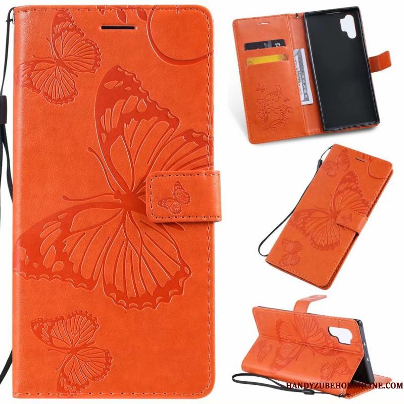 Samsung Galaxy Note 10+ Orange Blød Stjerne Lædertaske Telefon Etui Cover Kort