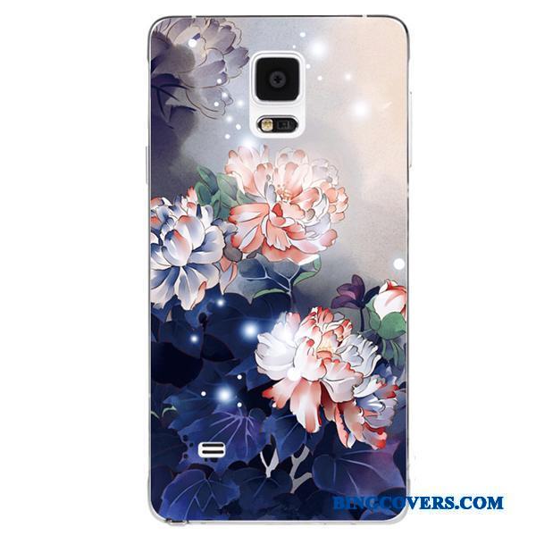 Samsung Galaxy Note 4 Cover Telefon Etui Blød Blomster Håndmalet Silikone Hvid