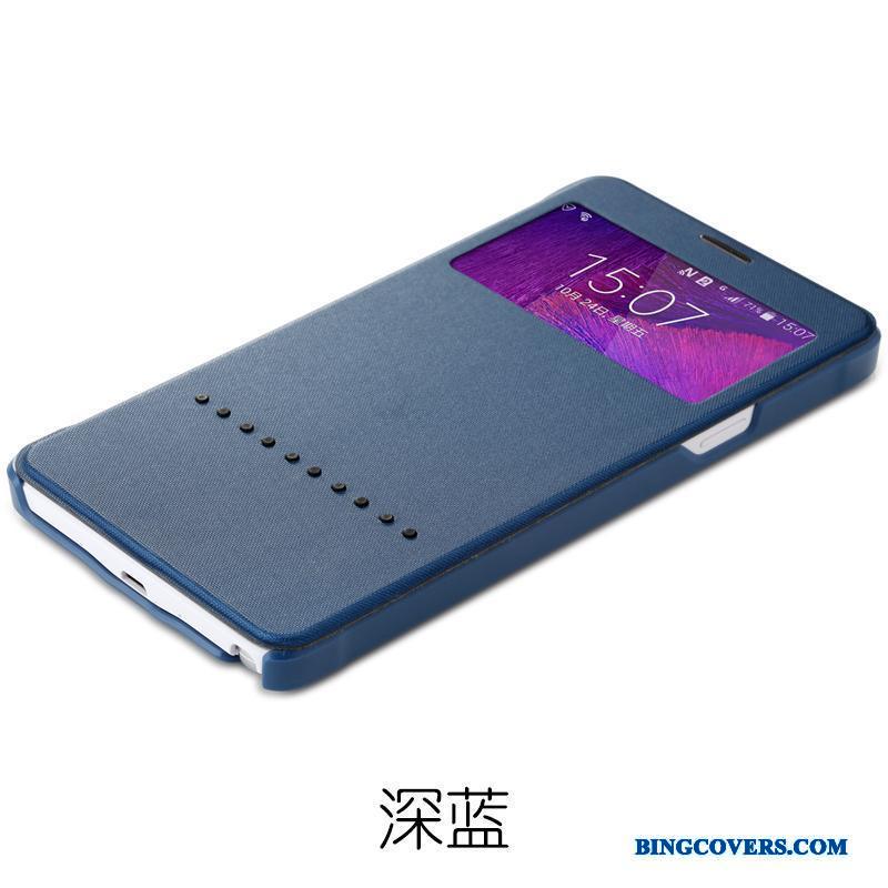 Samsung Galaxy Note 4 Folio Blå Lædertaske Beskyttelse Stjerne Telefon Etui Cover