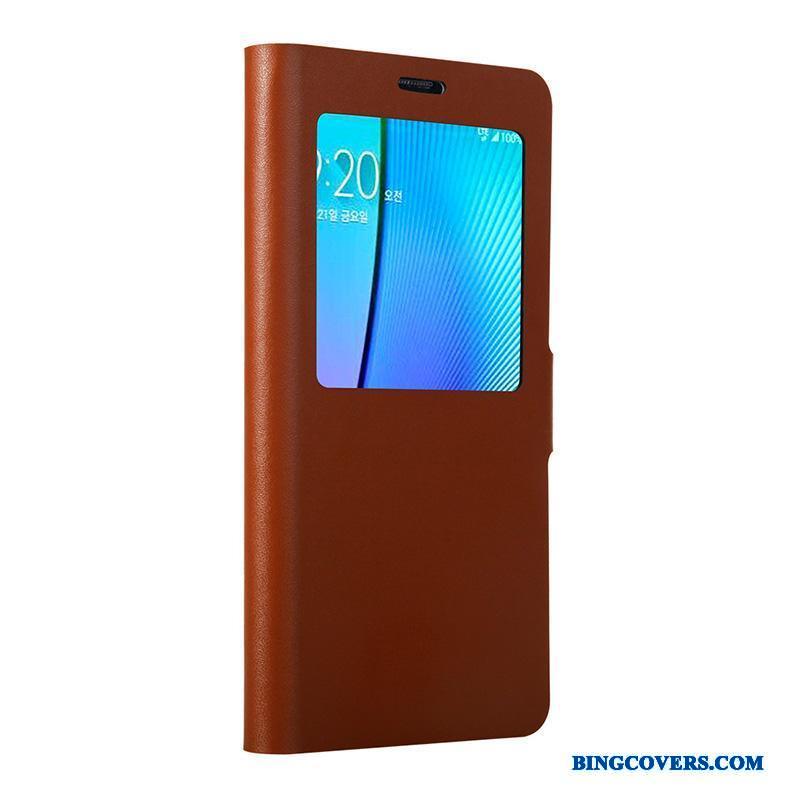 Samsung Galaxy Note 5 Clamshell Beskyttelse Telefon Etui Lædertaske Orange Ægte Læder Cover