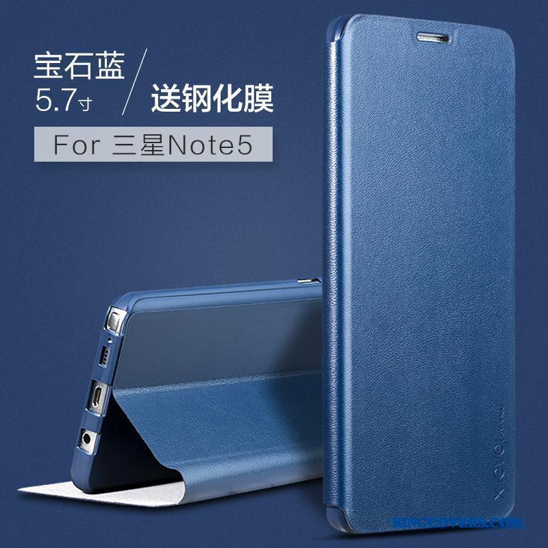 Samsung Galaxy Note 5 Etui Lædertaske Clamshell Blå Tynd Kort Stjerne Cover