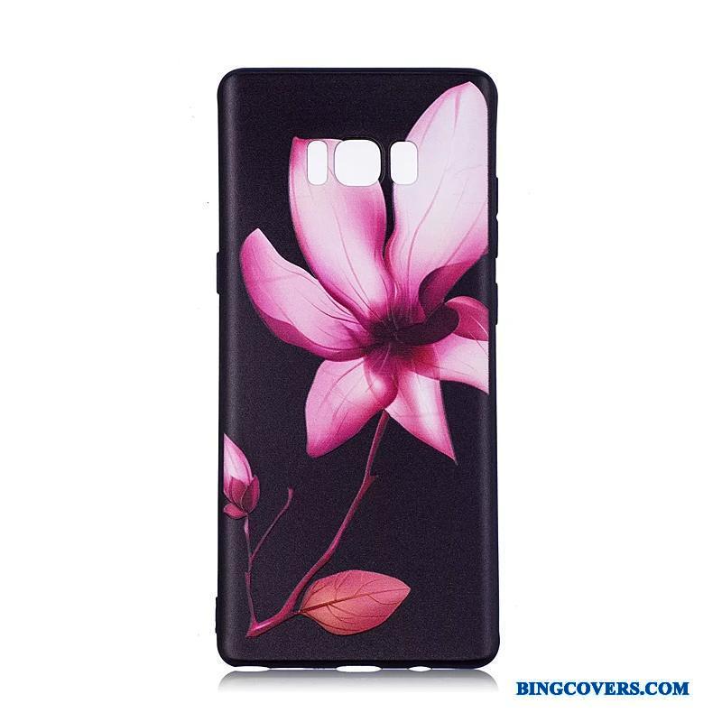 Samsung Galaxy Note 8 Blomster Sort Telefon Etui Cover Stjerne Beskyttelse Relief