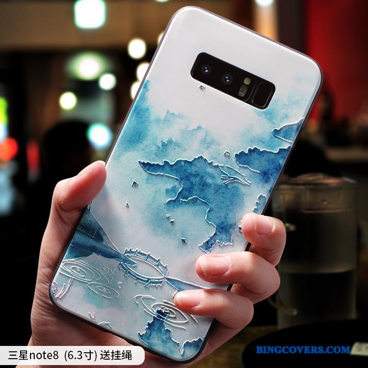 Samsung Galaxy Note 8 Telefon Etui Ny Blå Kinesisk Stil Alt Inklusive Cover Kreativ