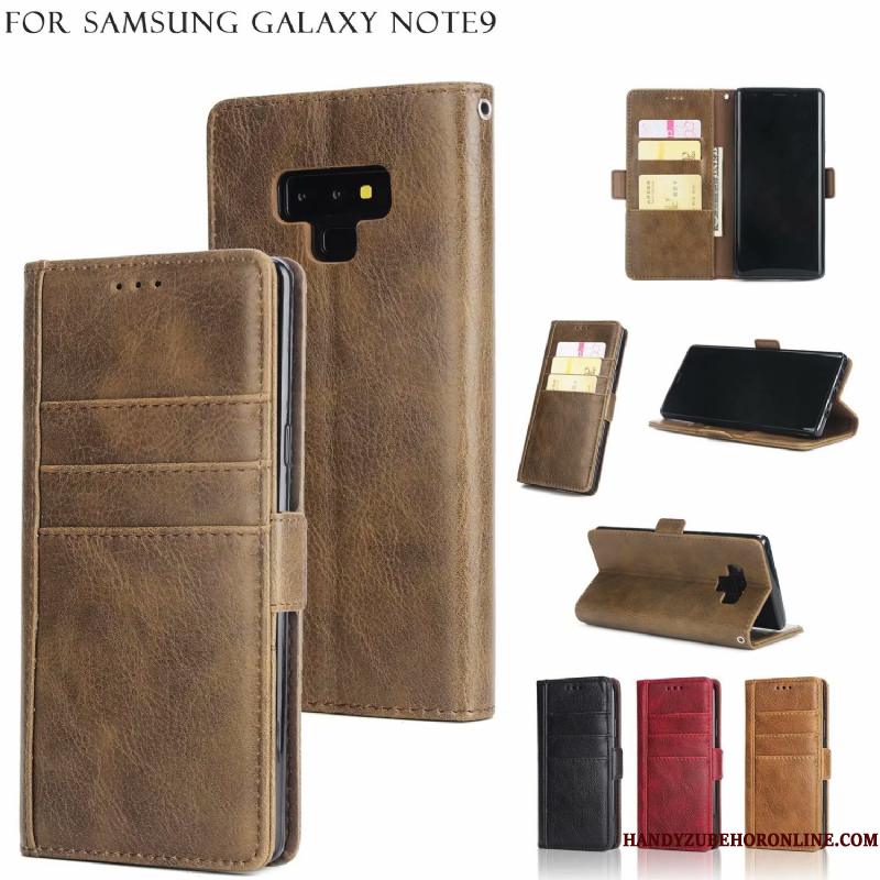 Samsung Galaxy Note 9 Lædertaske Kort Rød Stjerne Telefon Etui Ægte Læder