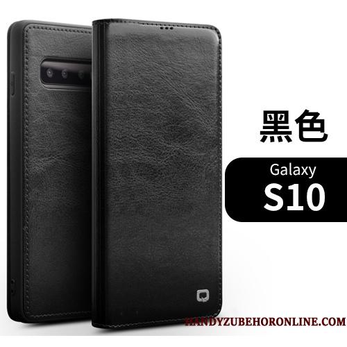 Samsung Galaxy S10 Etui High End Ægte Læder Kort Alt Inklusive Sort Mobiltelefon Lædertaske