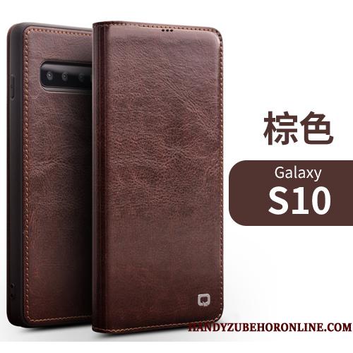 Samsung Galaxy S10 Etui High End Ægte Læder Kort Alt Inklusive Sort Mobiltelefon Lædertaske