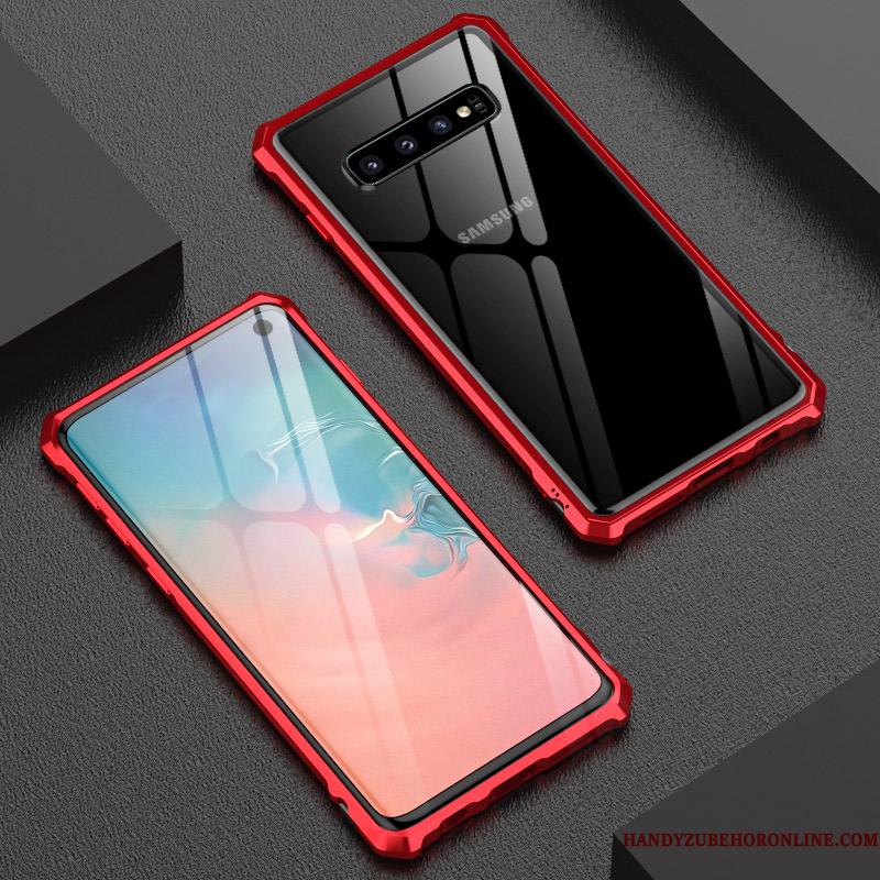 Samsung Galaxy S10+ Etui Net Red Trendy Ramme Telefon Beskyttelse Hærdet Glas