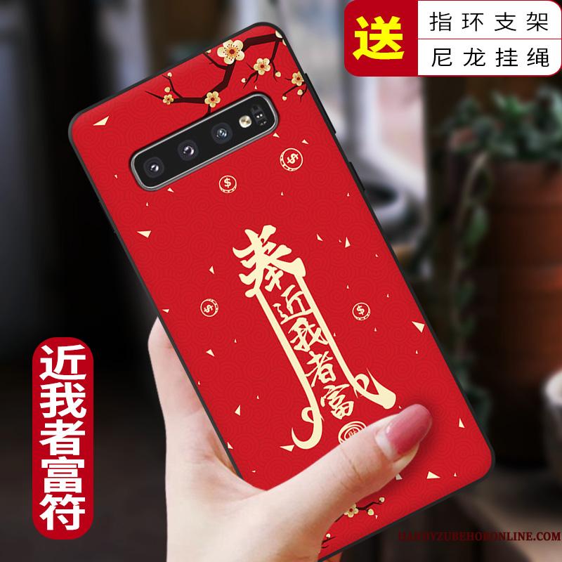 Samsung Galaxy S10+ Stjerne Silikone Rød Etui Kinesisk Stil Anti-fald Kreativ