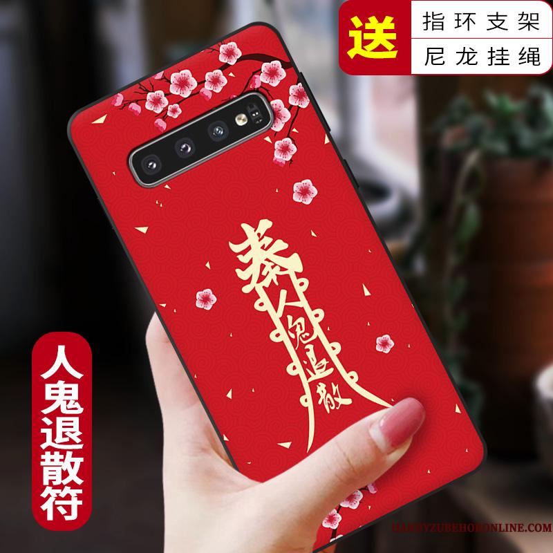 Samsung Galaxy S10+ Stjerne Silikone Rød Etui Kinesisk Stil Anti-fald Kreativ