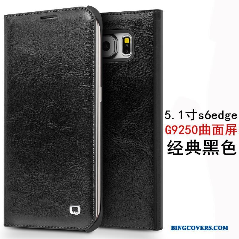 Samsung Galaxy S6 Edge Lædertaske Folio Cover Stjerne Anti-fald Telefon Etui Sort