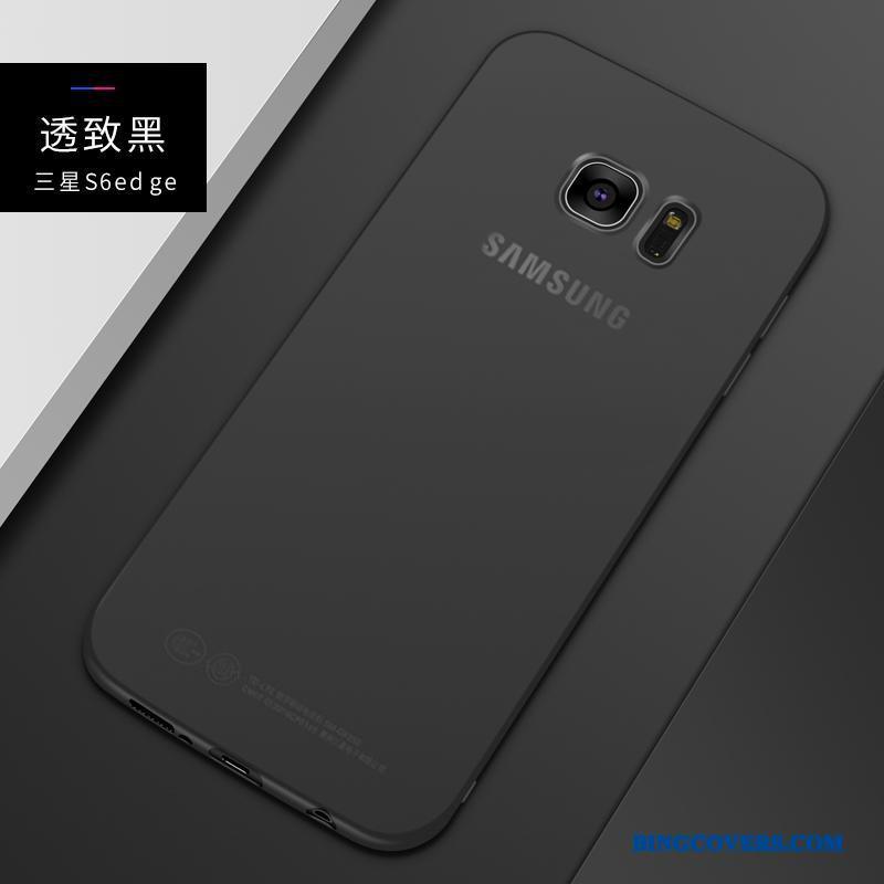 Samsung Galaxy S6 Edge + Tynd Telefon Etui Sort Nubuck Silikone Cover Stjerne