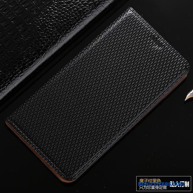 Samsung Galaxy S7 Edge Etui Beskyttelse Lædertaske Folio Cover Ægte Læder Mobiltelefon Sort