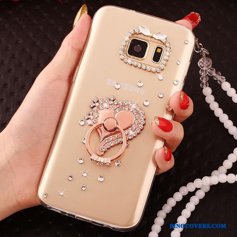 Samsung Galaxy S7 Edge Etui Guld Silikone Hængende Ornamenter Beskyttelse Support Cover Blød