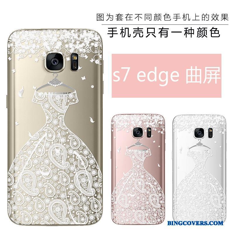 Samsung Galaxy S7 Edge Etui Relief Lyserød Skønhed Beskyttelse Silikone Blød Ny