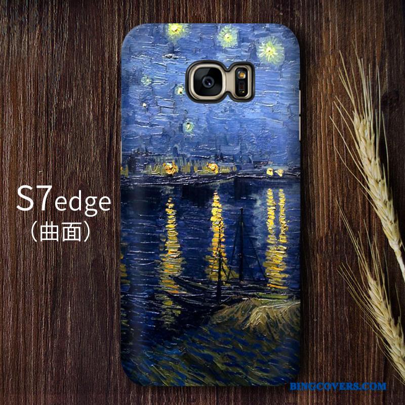 Samsung Galaxy S7 Edge Vintage Stjerneklar Gul Beskyttelse Kunst Etui Hård