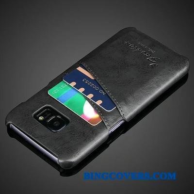 Samsung Galaxy S7 Etui Cover Kort Lædertaske Bagdæksel Beskyttelse Vinrød Ægte Læder