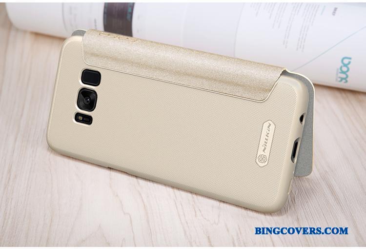Samsung Galaxy S8+ Lædertaske Telefon Etui Cover Stjerne Folio Beskyttelse Guld