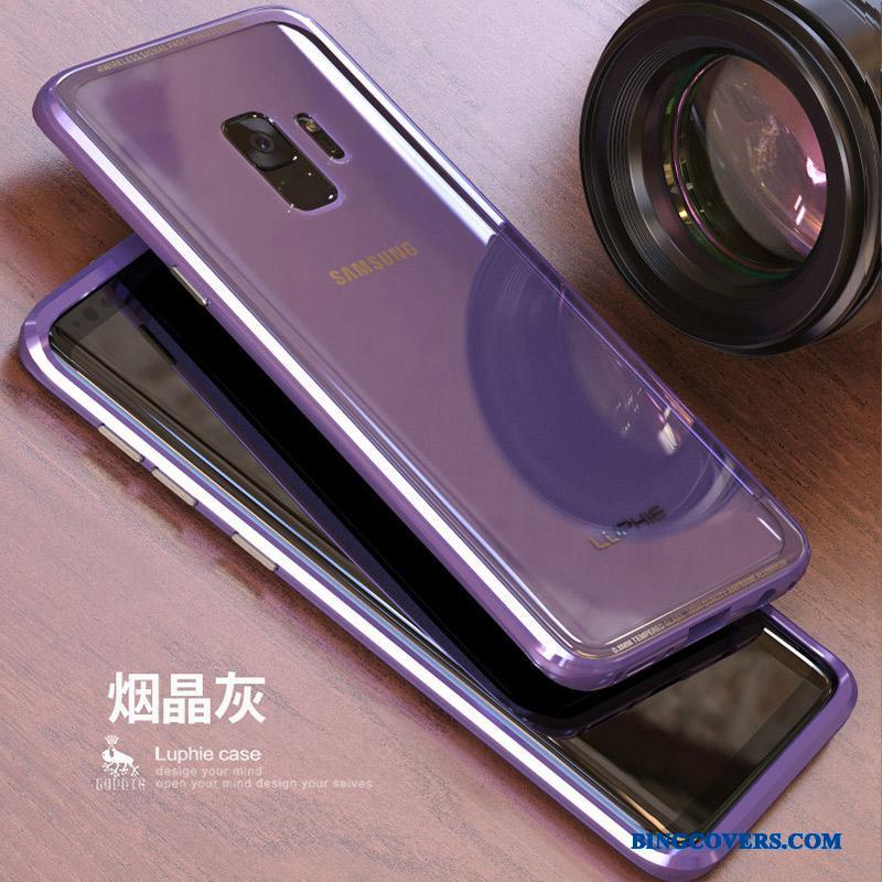Samsung Galaxy S9+ Bagdæksel Ramme Hærdet Glas Telefon Etui Cover Metal Blå
