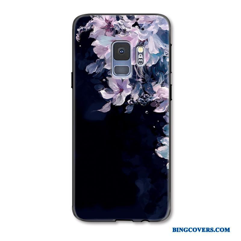 Samsung Galaxy S9+ Stjerne Smuk Blomster Sort Relief Telefon Etui Trendy