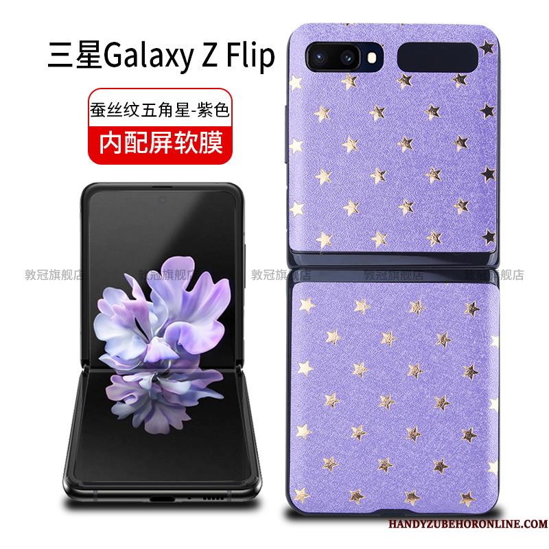 Samsung Z Flip Etui Mobiltelefon Sort Hærdning Lædertaske Anti-fald Skærmbeskyttelse Stjerne