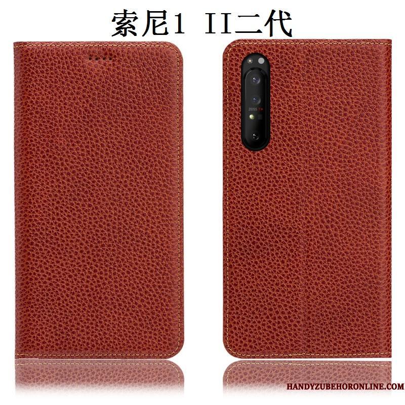 Sony Xperia 1 Ii Cover Anti-fald Folio Litchi Beskyttelse Rød Telefon Etui