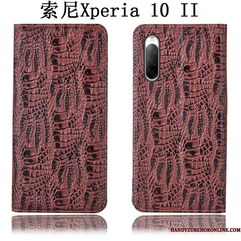 Sony Xperia 10 Ii Folio Beskyttelse Sort Telefon Etui Cover Ægte Læder Anti-fald