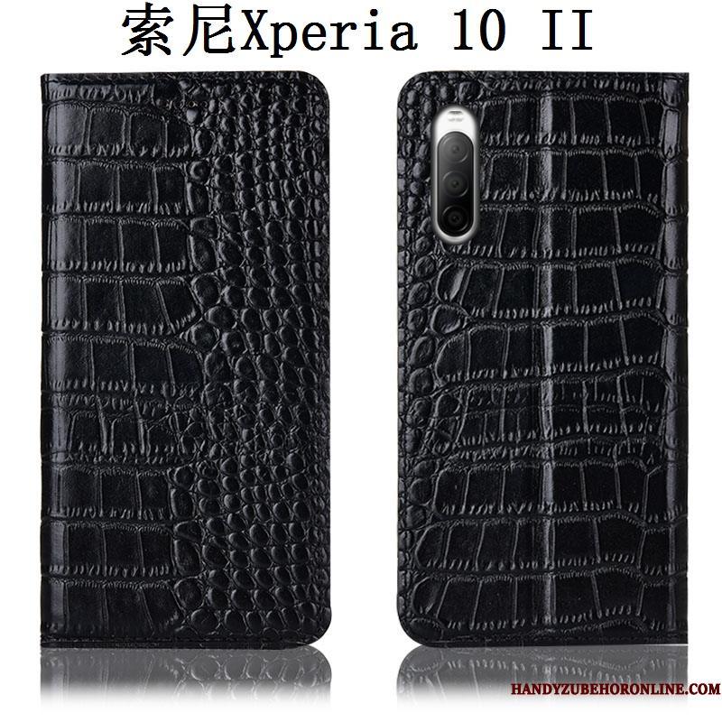 Sony Xperia 10 Ii Sort Lædertaske Alt Inklusive Folio Telefon Etui Anti-fald Cover