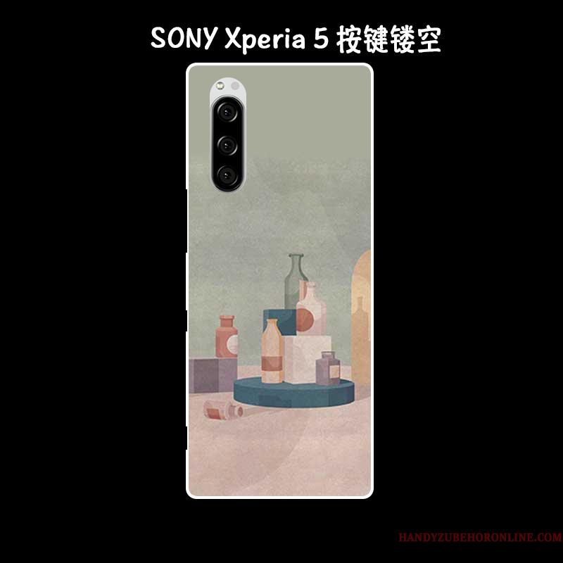 Sony Xperia 5 Etui Silikone Beskyttelse Blød Grøn Cover Kunst Vintage