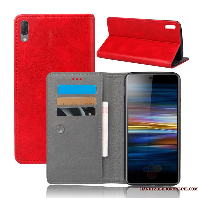 Sony Xperia L3 Rød Læder Telefon Etui Beskyttelse Kvalitet Cover Alt Inklusive
