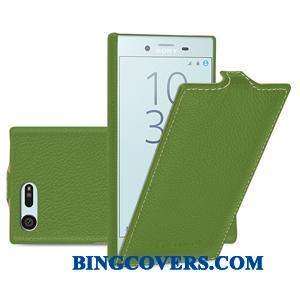 Sony Xperia X Compact Lædertaske Beskyttelse Ægte Læder Grøn Cover Folio Telefon Etui